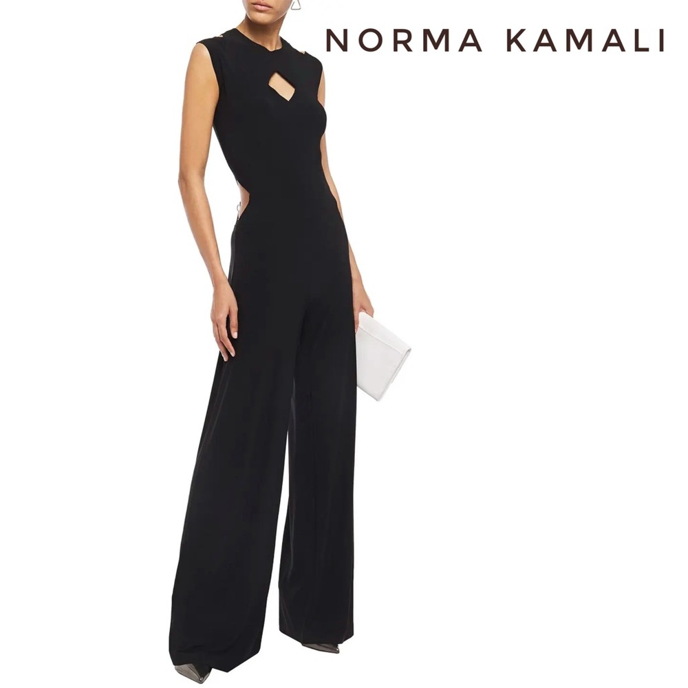 NORMA KAMALI Elegant Black Stretchy Cutout Jumpsuit Pantsuit - Size XXS / Size 0
